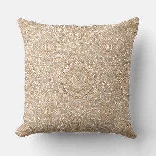 Camel Brown Mandala Pattern Design Throw Pillow