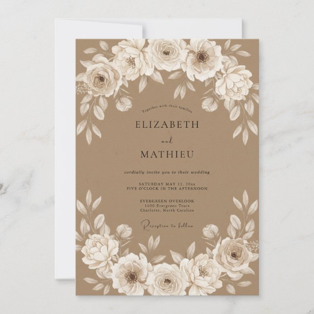 Camel Brown Serene Country Wedding Invitation (Front)