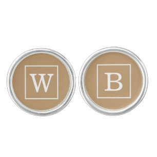 Camel Brown White Framed Initial Monogram Cufflinks