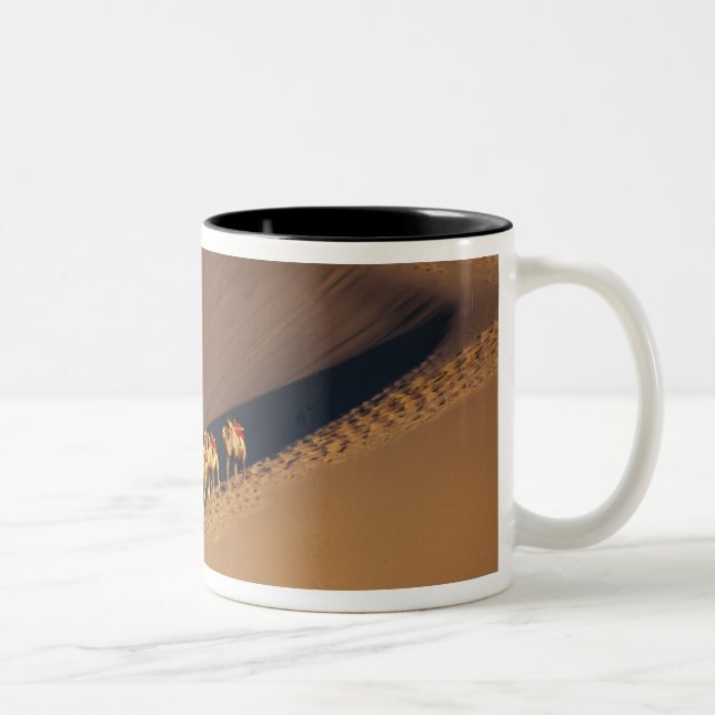Camel caravan on the desert, Dunhuang, Gansu Two-Tone Coffee Mug (Right)