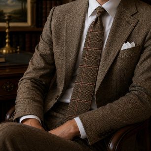 Camel Charcoal Burgundy Glen Check Windowpane Neck Tie
