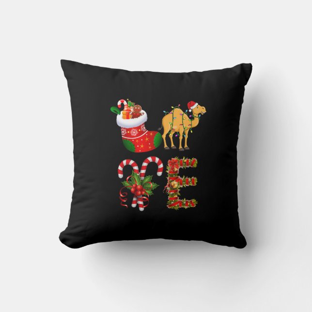 Camel Christmas Lights Led Funny Santa Hat Christm Throw Pillow (Front)