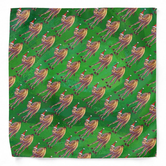 Camel Christmas On Green Bandana (Front)