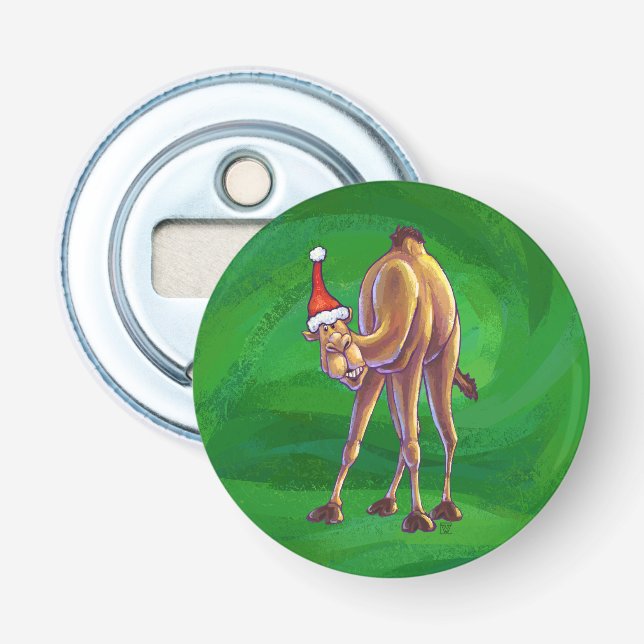 Camel Christmas On Green Bottle Opener (Front)