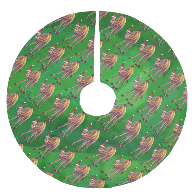 Camel Christmas On Green Brushed Polyester Tree Skirt (Front)