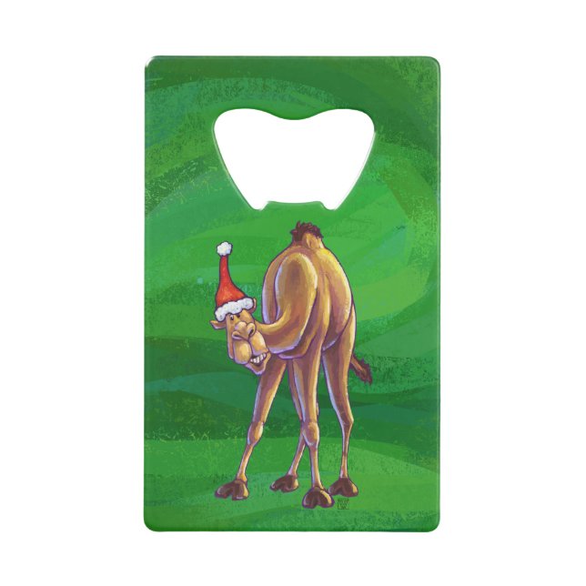 Camel Christmas On Green Credit Card Bottle Opener (Front)