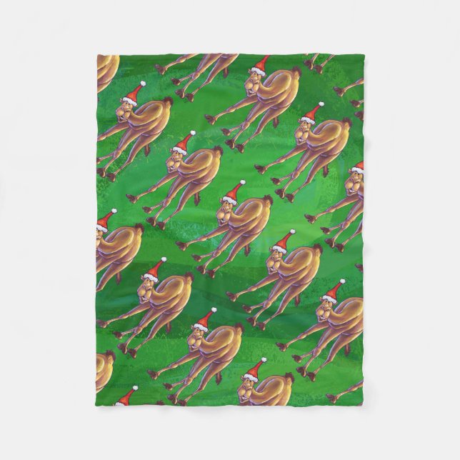 Camel Christmas On Green Fleece Blanket (Front)