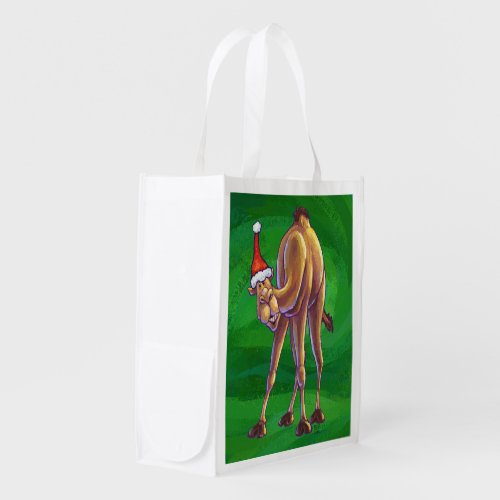 Camel Christmas On Green Grocery Bag