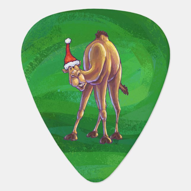 Camel Christmas On Green Guitar Pick (Front)