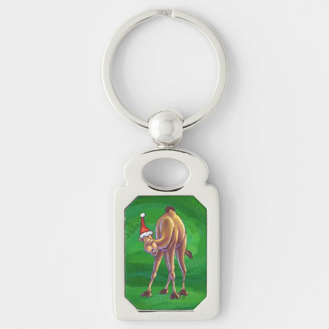Camel Christmas On Green Keychain (Front)