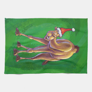 Camel Christmas On Green Kitchen Towel