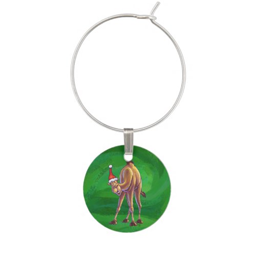 Camel Christmas On Green Wine Glass Charm