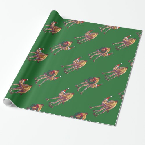 Camel Christmas On Green Wrapping Paper
