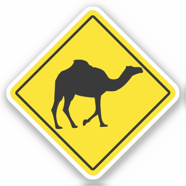 Camel Crossing Yellow Sign Middle East Funny Arab Sticker (Front)