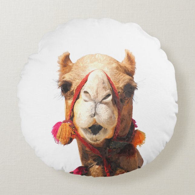 Camel desert animal portrait round pillow (Front)