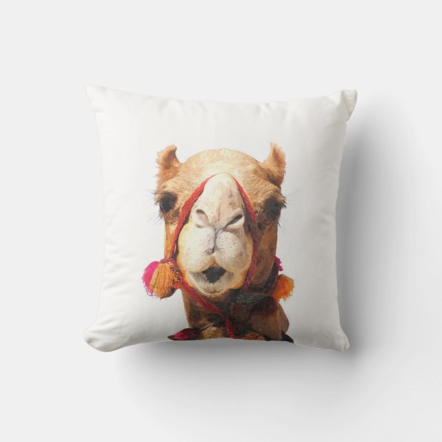 Camel desert animal portrait throw pillow (Front)
