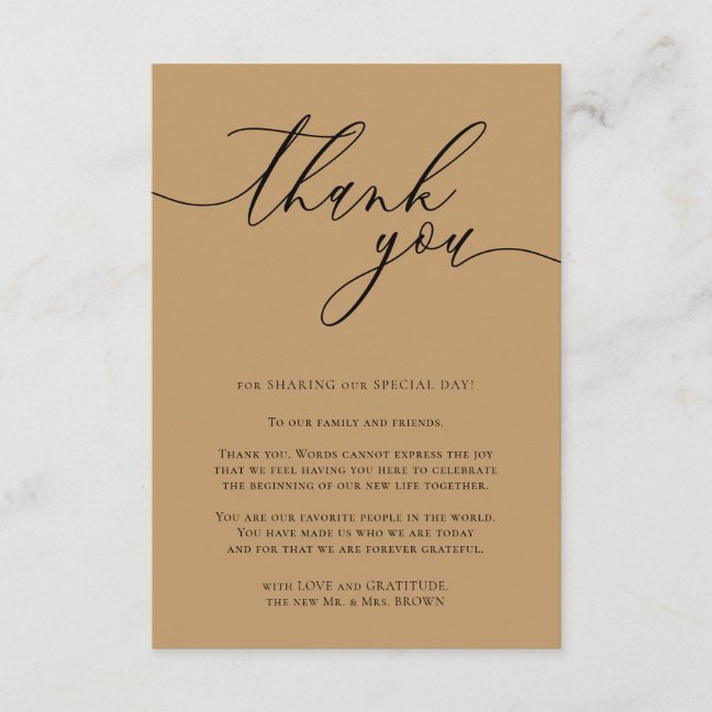 Camel Desert Fallow Calligraphic Photo Thank You Enclosure Card