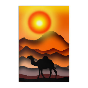 Camel - Desert Sunset Drawing Art