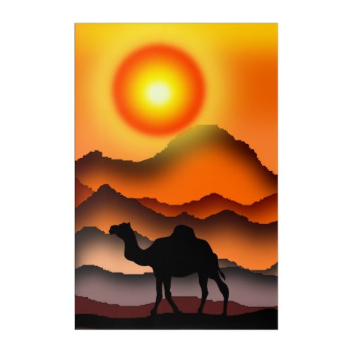Camel _ Desert Sunset Drawing Art
