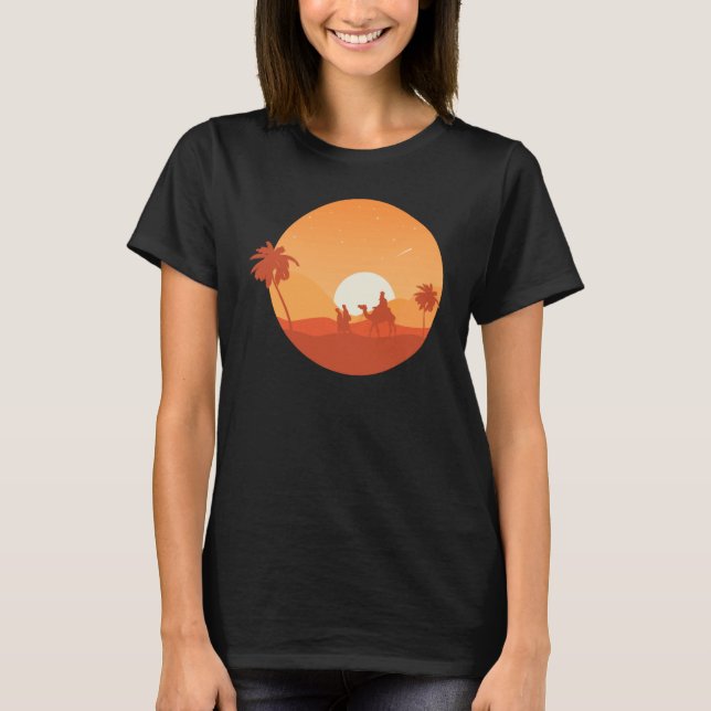 Camel Desert Sunset  Oasis Morocco T-Shirt (Front)