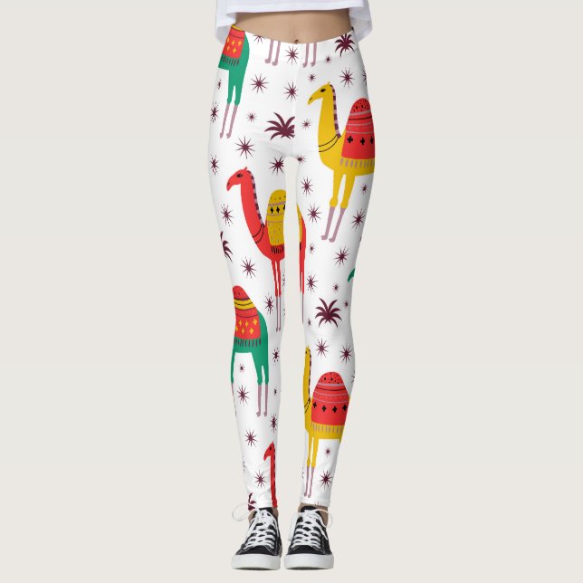 Camel flat color, decorative pattern. leggings (Front)