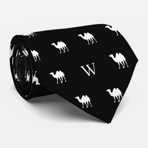 Camel Humpday Monogrammed Initials Black and White Neck Tie