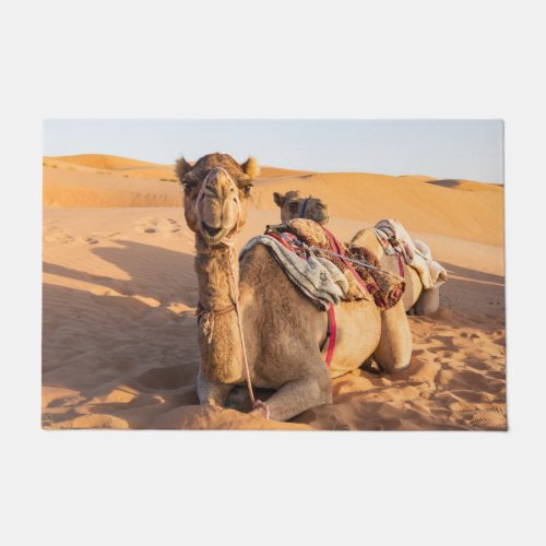 Camel in Oman desert Doormat