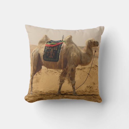 Camel in the desert throw pillow