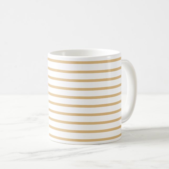 Camel khaki tan White Stripes oblique pattern Coffee Mug (Front Right)