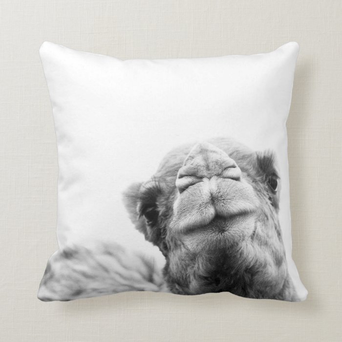 Camel Kisses Black and White Throw Pillow