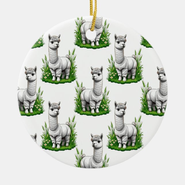 Camel llama Alpaca Pattern Design  Ceramic Ornament (Front)