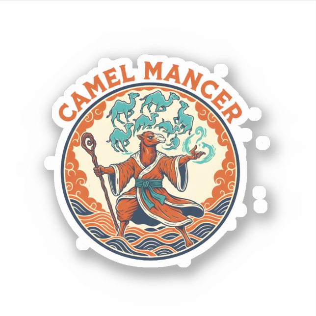 Camel Mancer Wizard Desert Fantasy Mystic Art Sticker (Front)