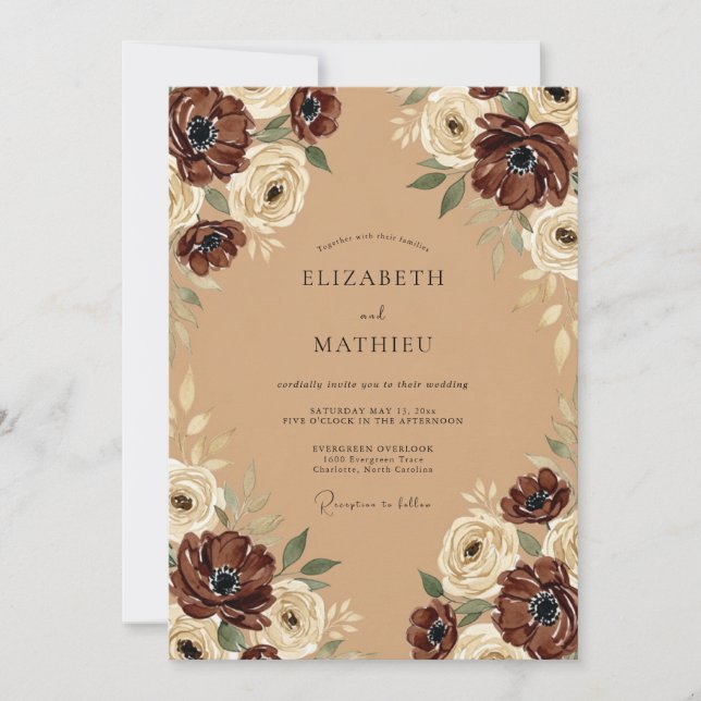 Camel Muted Autumnal Wedding Invitation (Front)