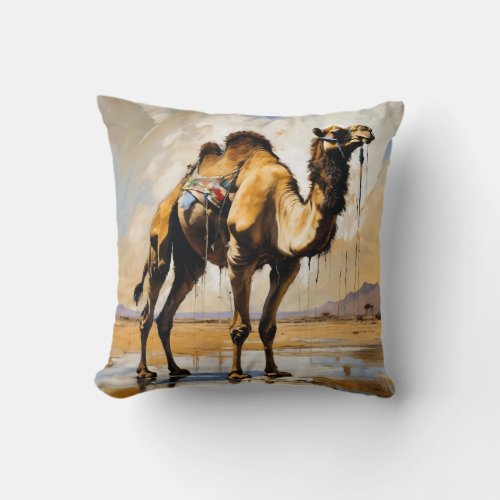 Camel oil painting throw pillow