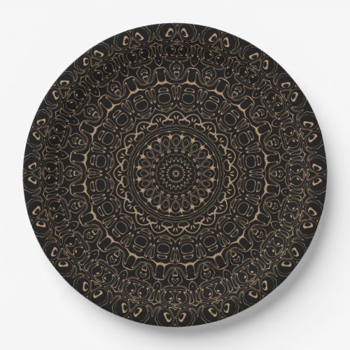 Camel on Black Mandala Kaleidoscope Medallion Paper Plates