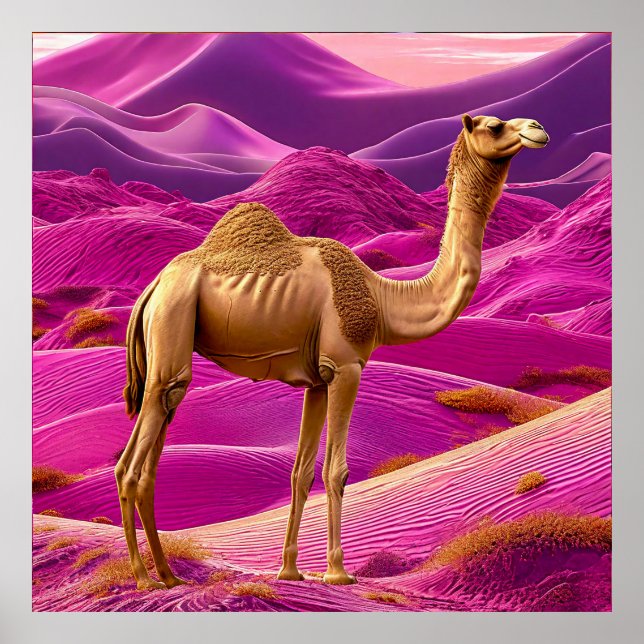 Camel on pink desert poster (Front)