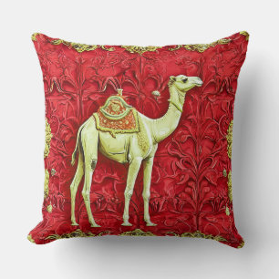 Camel on red background throw pillow