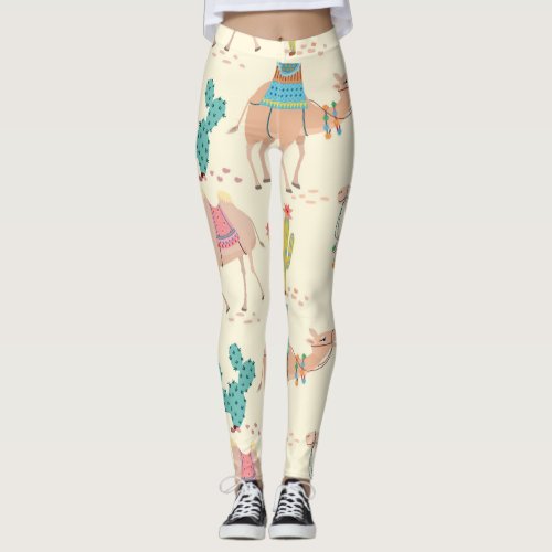 camel pattern cactus pattern desert print leggings