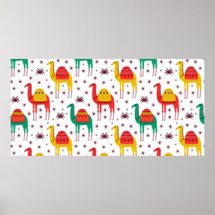 Camel pattern flat color design poster