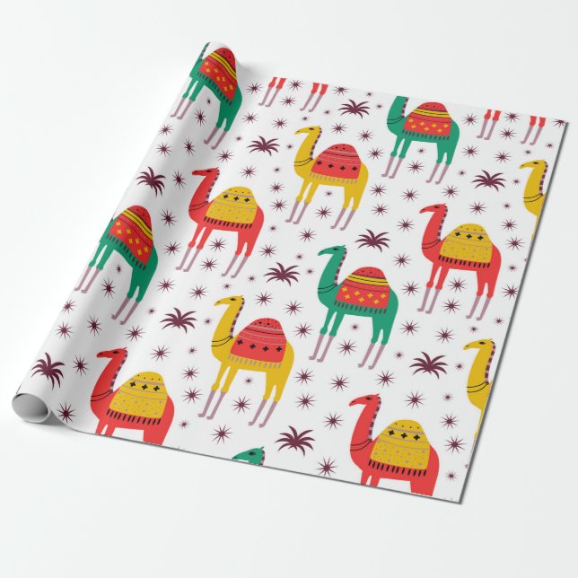 Camel pattern flat color design wrapping paper (Unrolled)