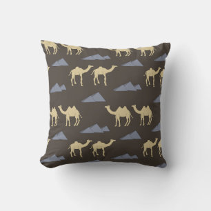 Camel pattern with blue pyramids throw pillow