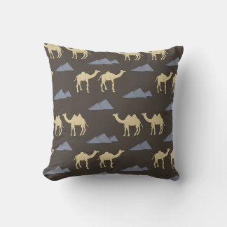 Camel pattern with blue pyramids throw pillow