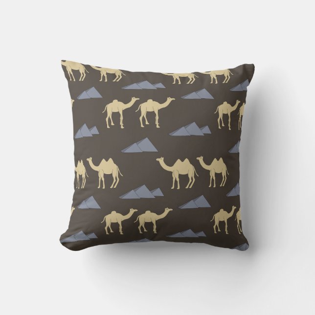 Camel pattern with blue pyramids throw pillow (Front)