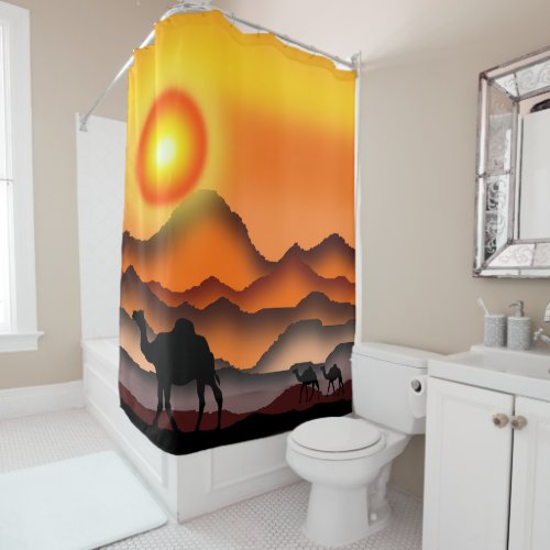 Camel Shower Curtain Desert Sunset