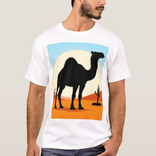 Camel Silhouette in Desert Sunset Landscape T-Shirt