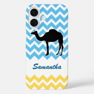 Camel Silhouette on Blue and Yellow Chevron iPhone 16 Case
