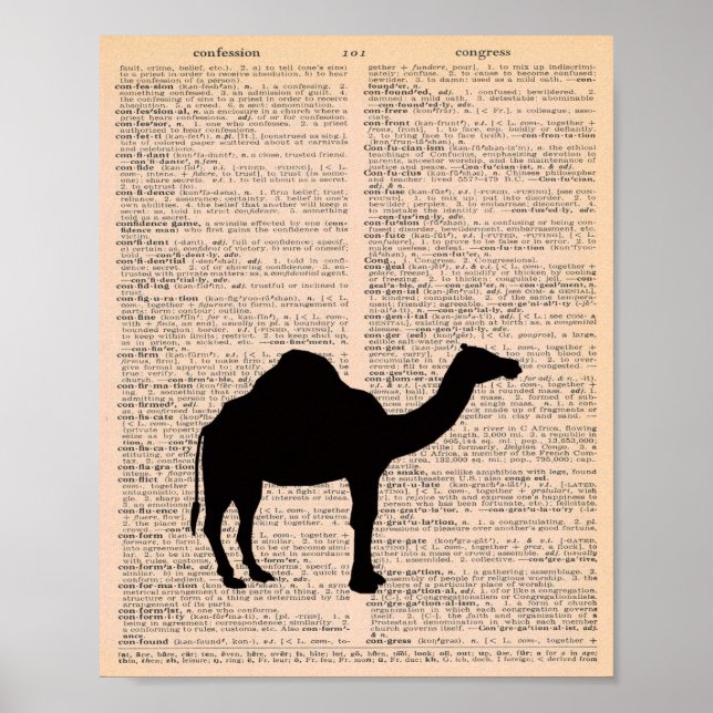 Camel Silhouette Vintage Dictionary Nursery Art Poster (Front)