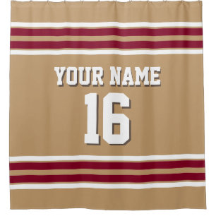 Camel Tan Burgundy White Stripes Sports Jersey Shower Curtain