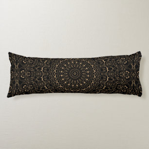 Camel Tan Mandala with Elegant Symmetry Body Pillow