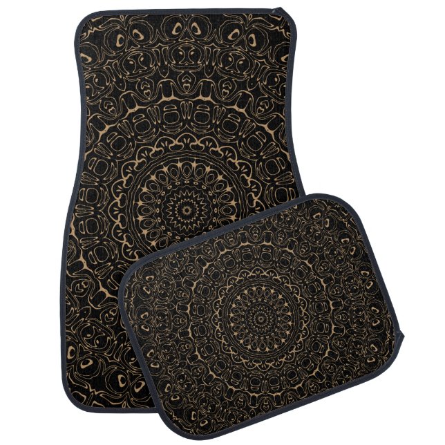 Camel Tan Mandala with Elegant Symmetry Car Floor Mat (Set)